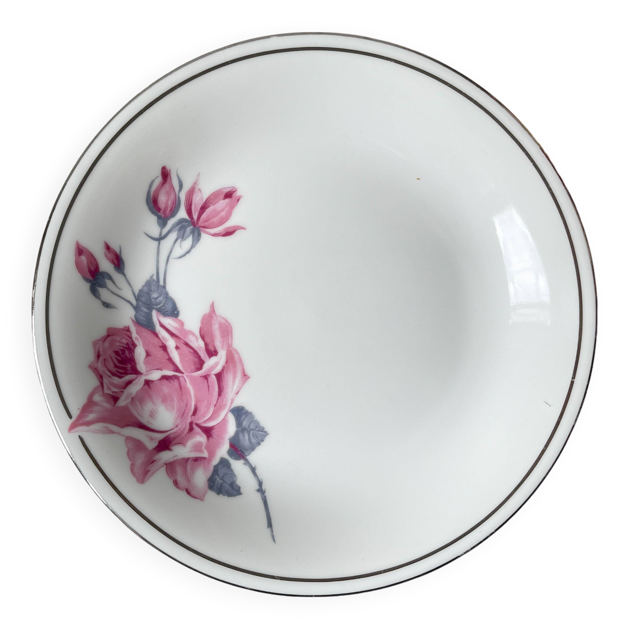 Vintage Limoges Porcelain Cake Stand with Floral Pattern