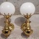 Pair of brass boat swivel appliques - opalin glass globe