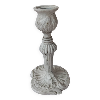 Candlestick holder patinated white gray