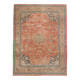 Vintage Turkish wool rug in terracotta beige with flowers, 10 × 13 feet.