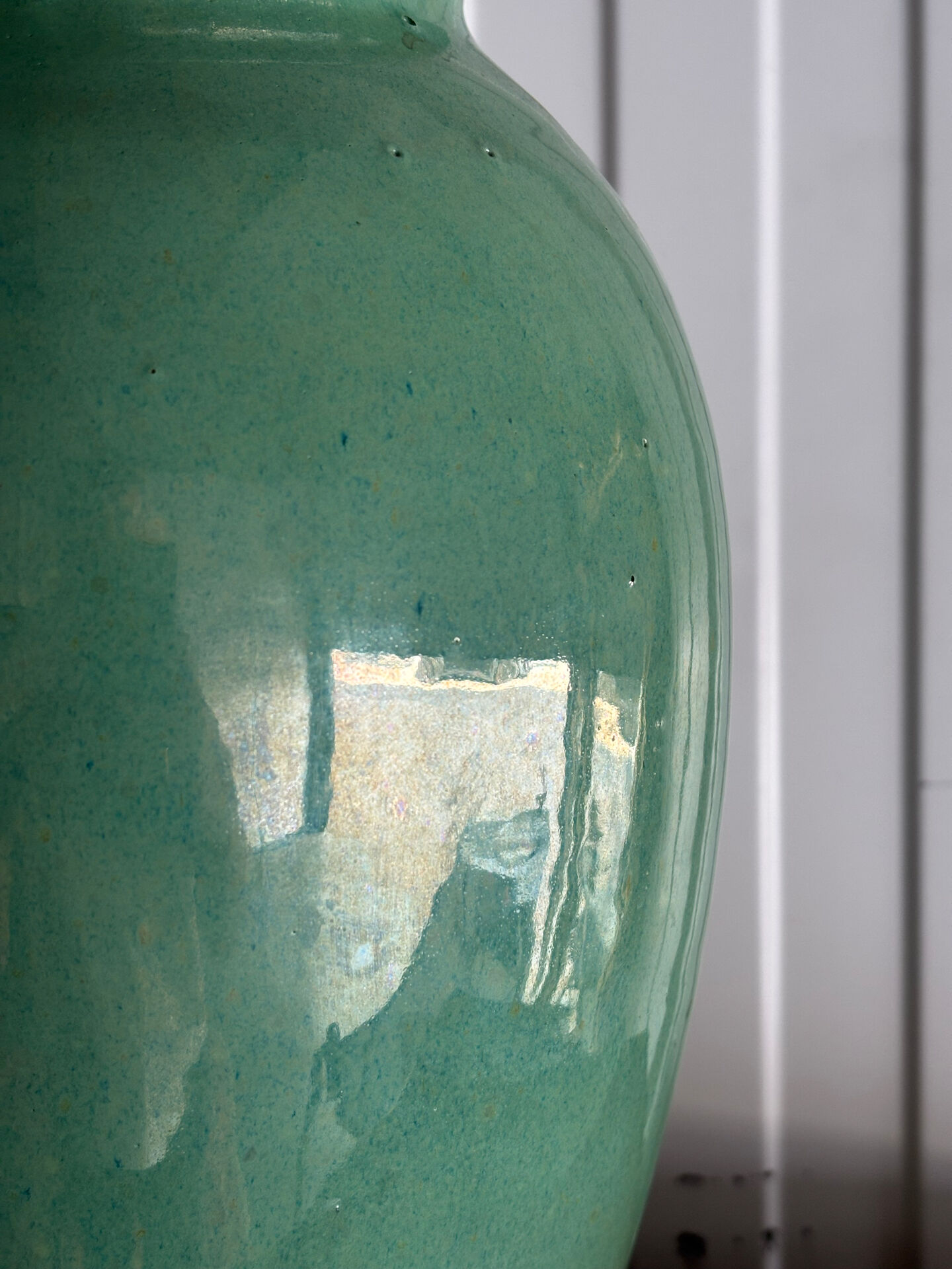 Jade green glazed ceramic vase, Vallauris 1950