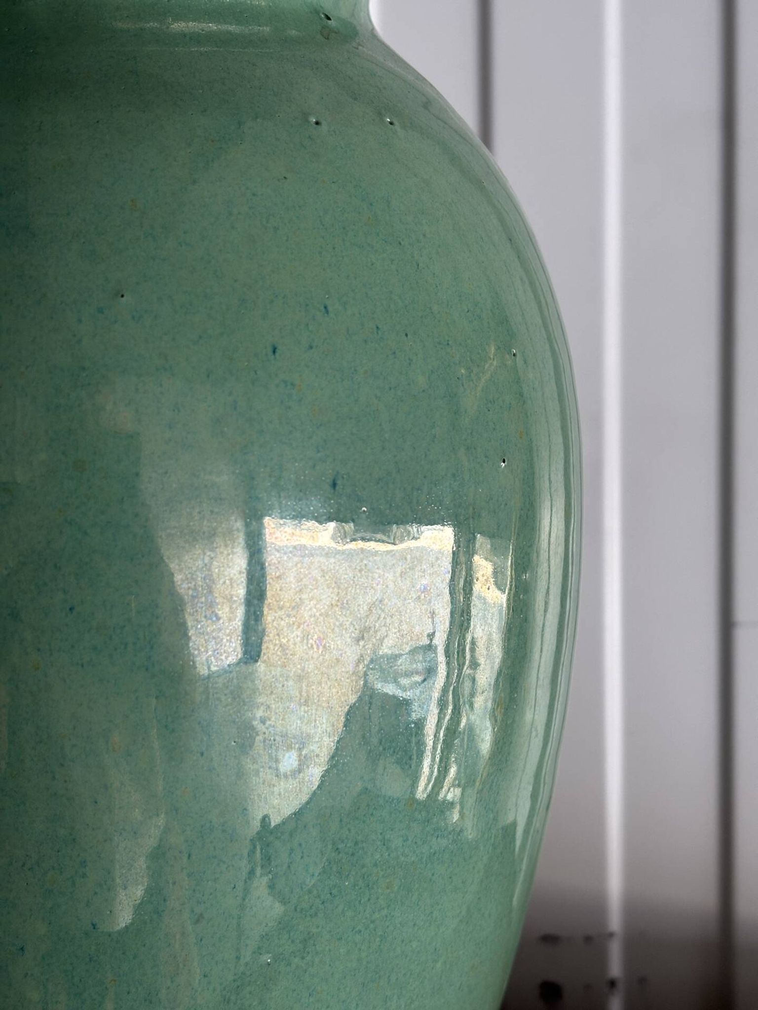Jade green glazed ceramic vase, Vallauris 1950