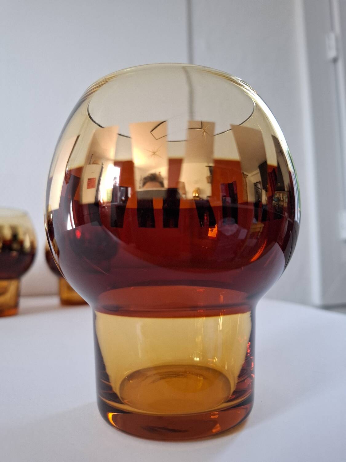 Carafe and its amber/golden glasses from the 70s.