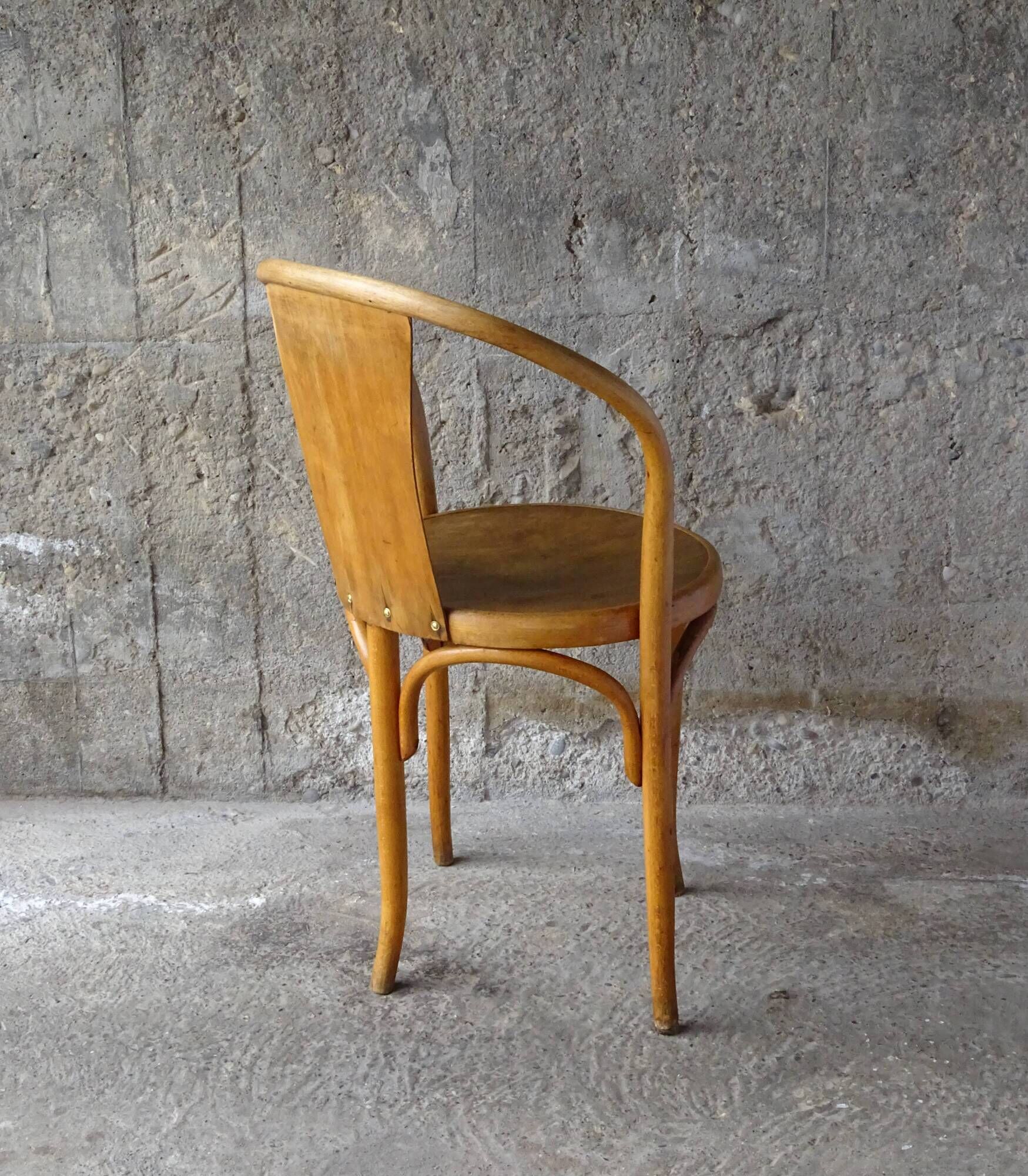 Pair of bistrot wood-curved armchairs fischel n ° 15 e 1930