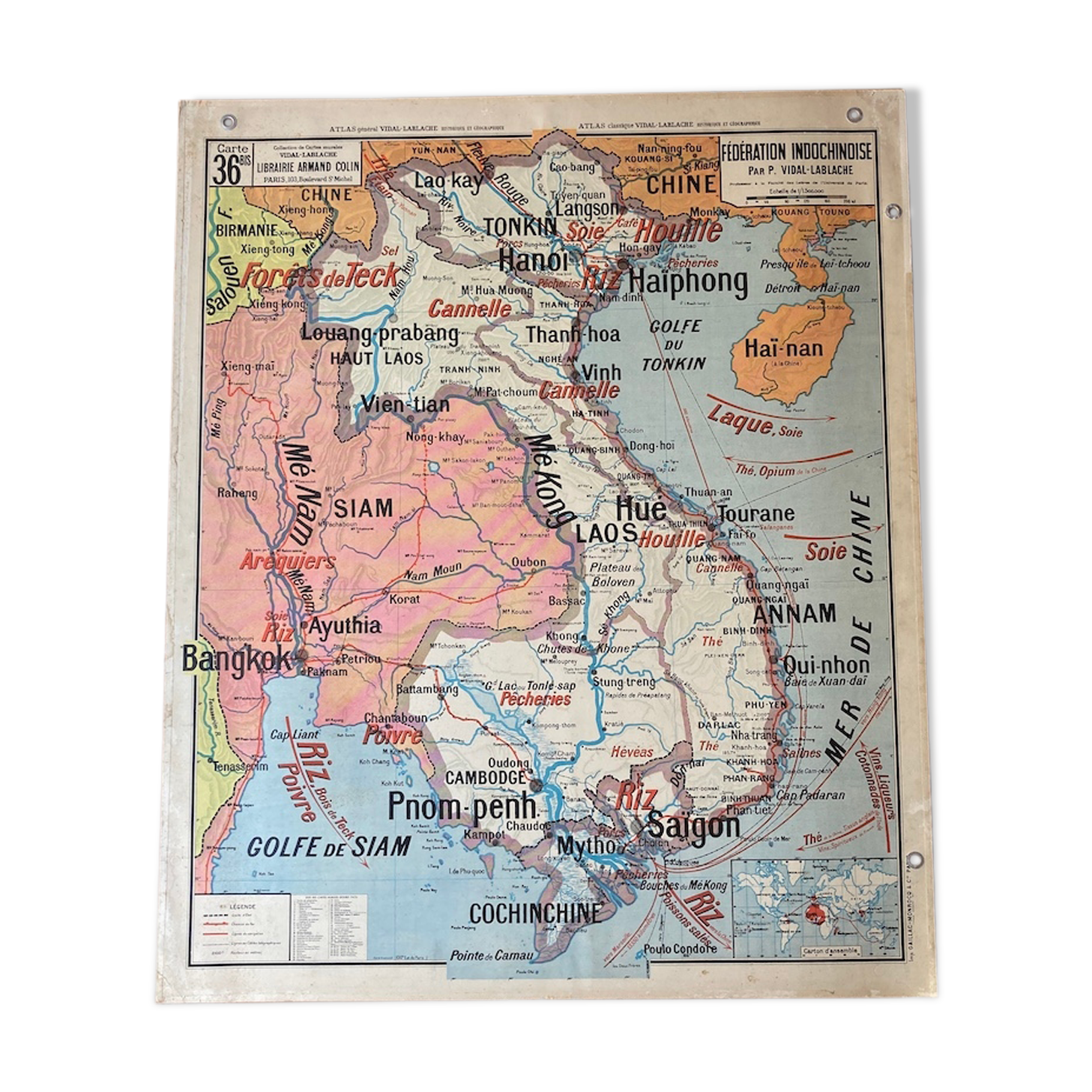 School map No.36/36bis Indochinese Federation / Madagascar Vidal-Lablache - Armand Colin