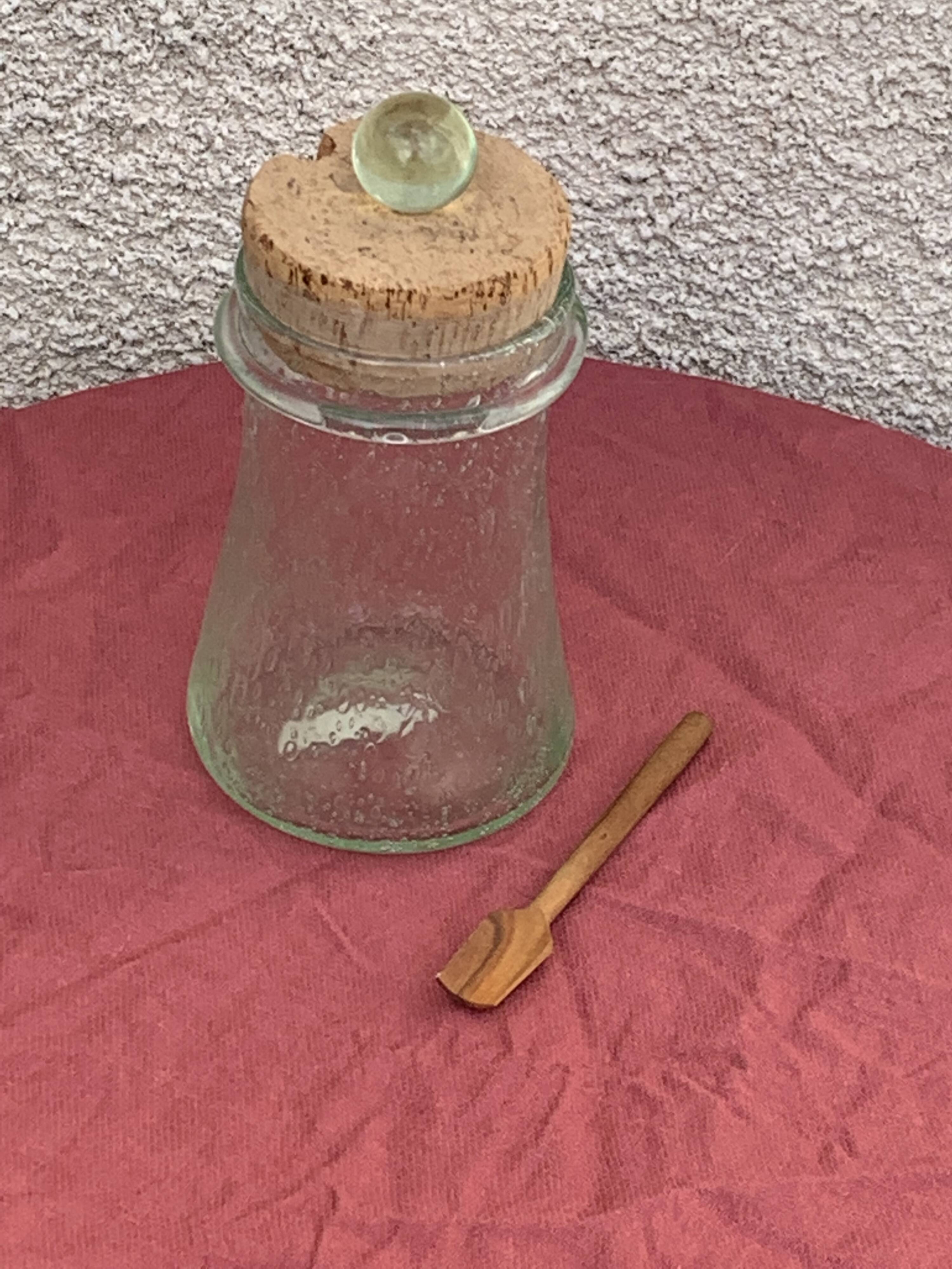 Olive or pickle jar in Biot bubble glass, hand-blown