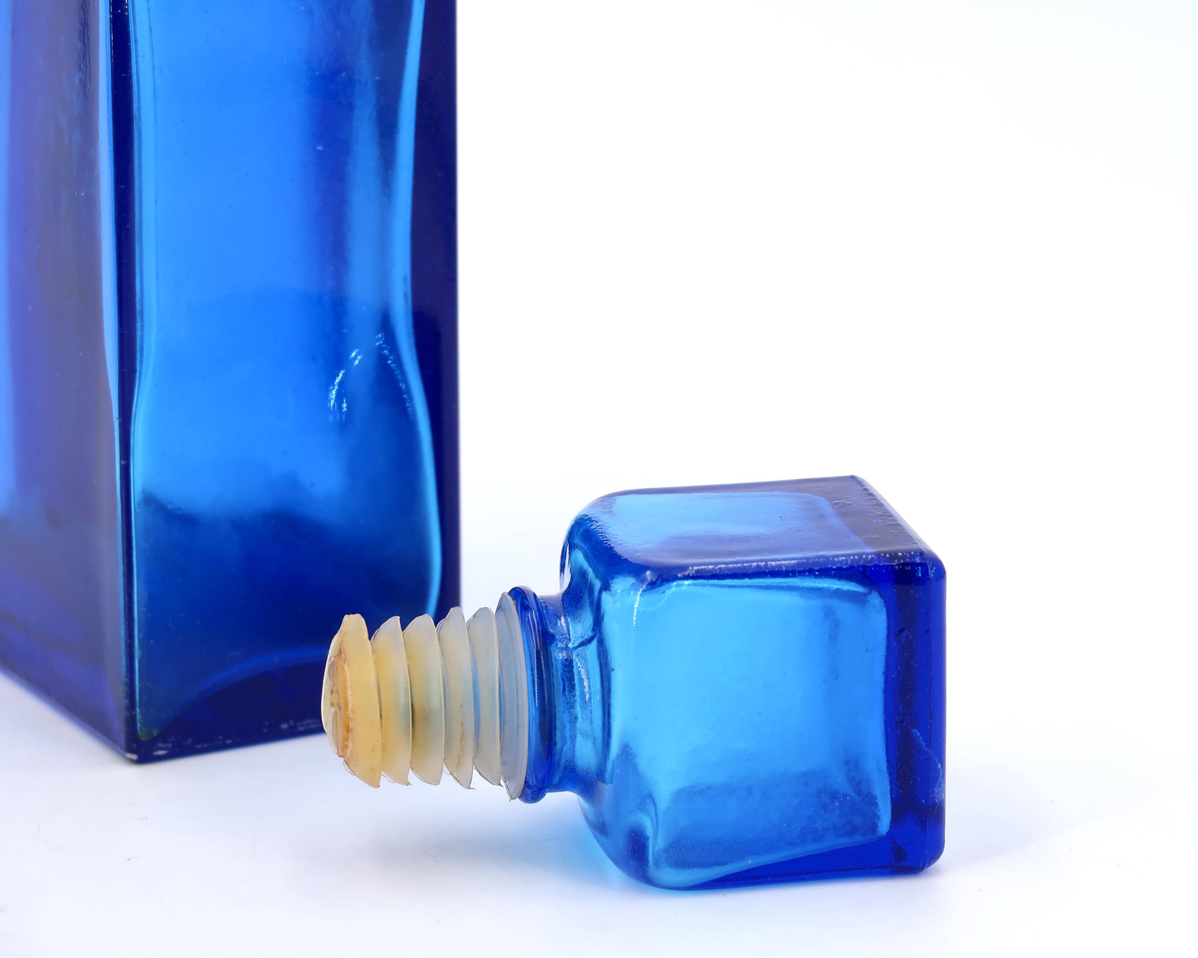 Blue rectangular glass carafe, 1960s