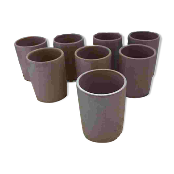 8 signed enamelled ceramic mugs