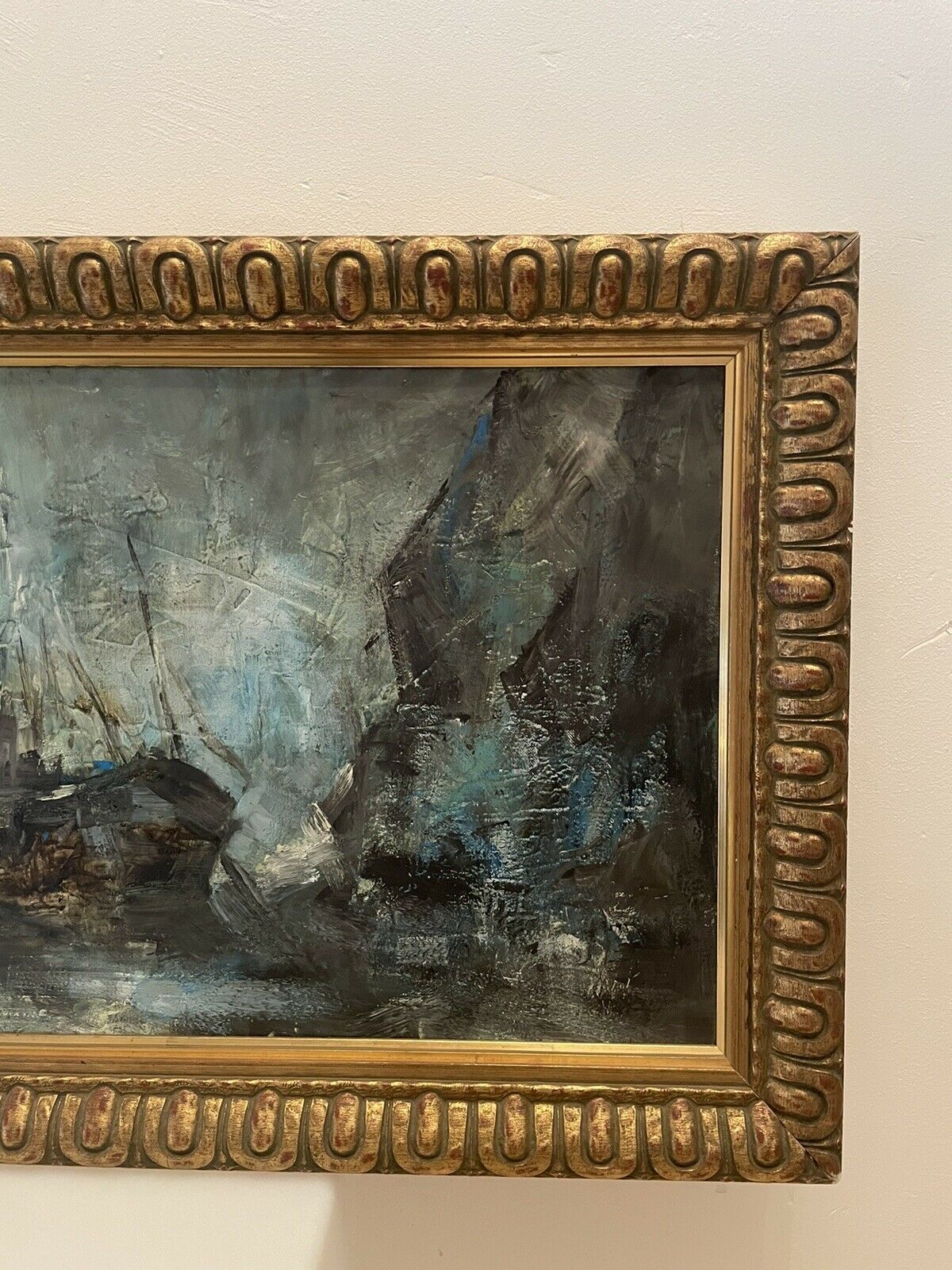 Marcel thomas jura painter, large oil on canvas, marine, trawler