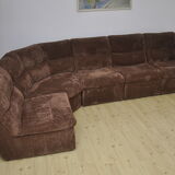 Brown corduroy modular sofa, 70s
