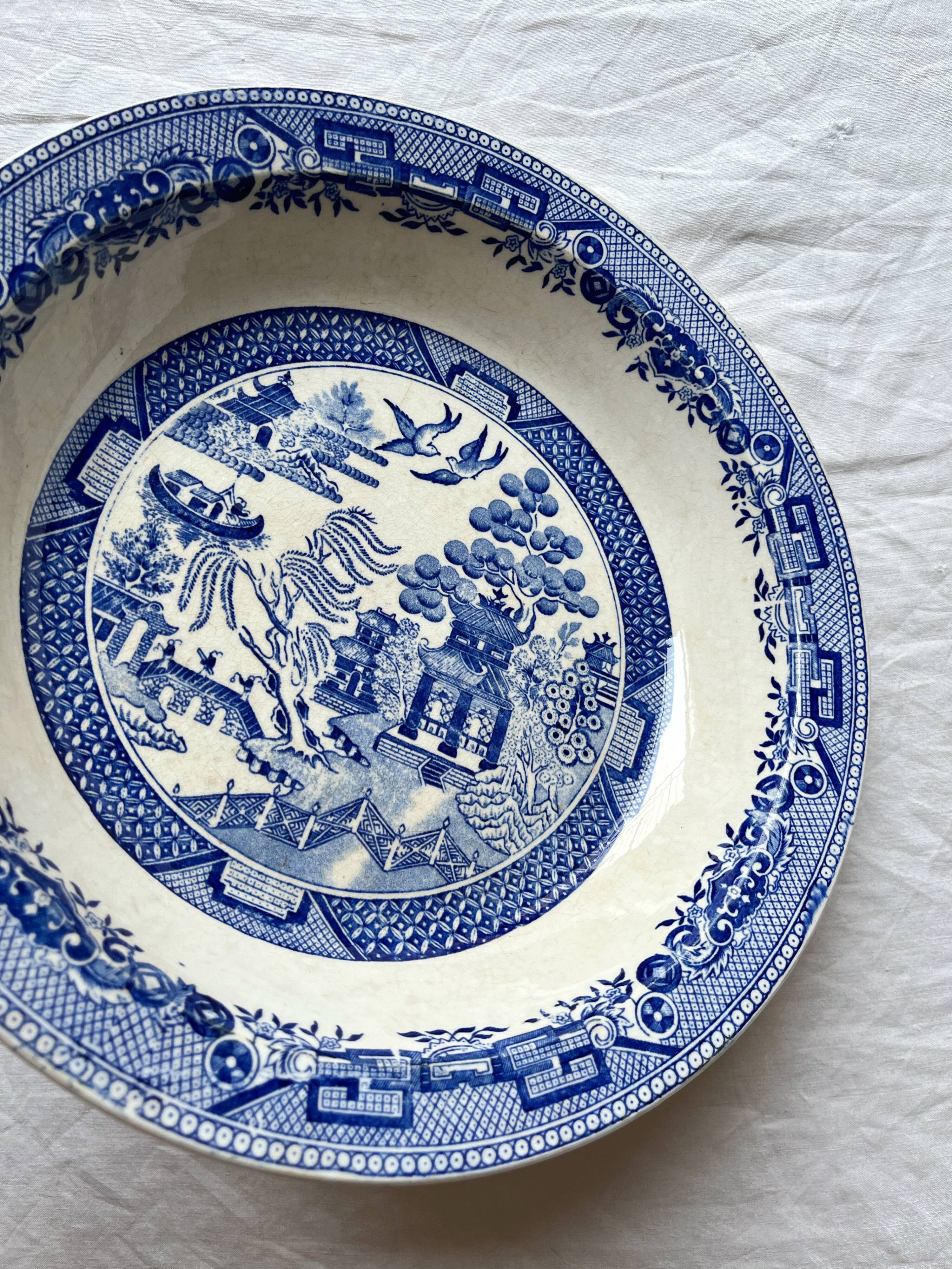 Hollow ironstone dish with blue Japanese decor