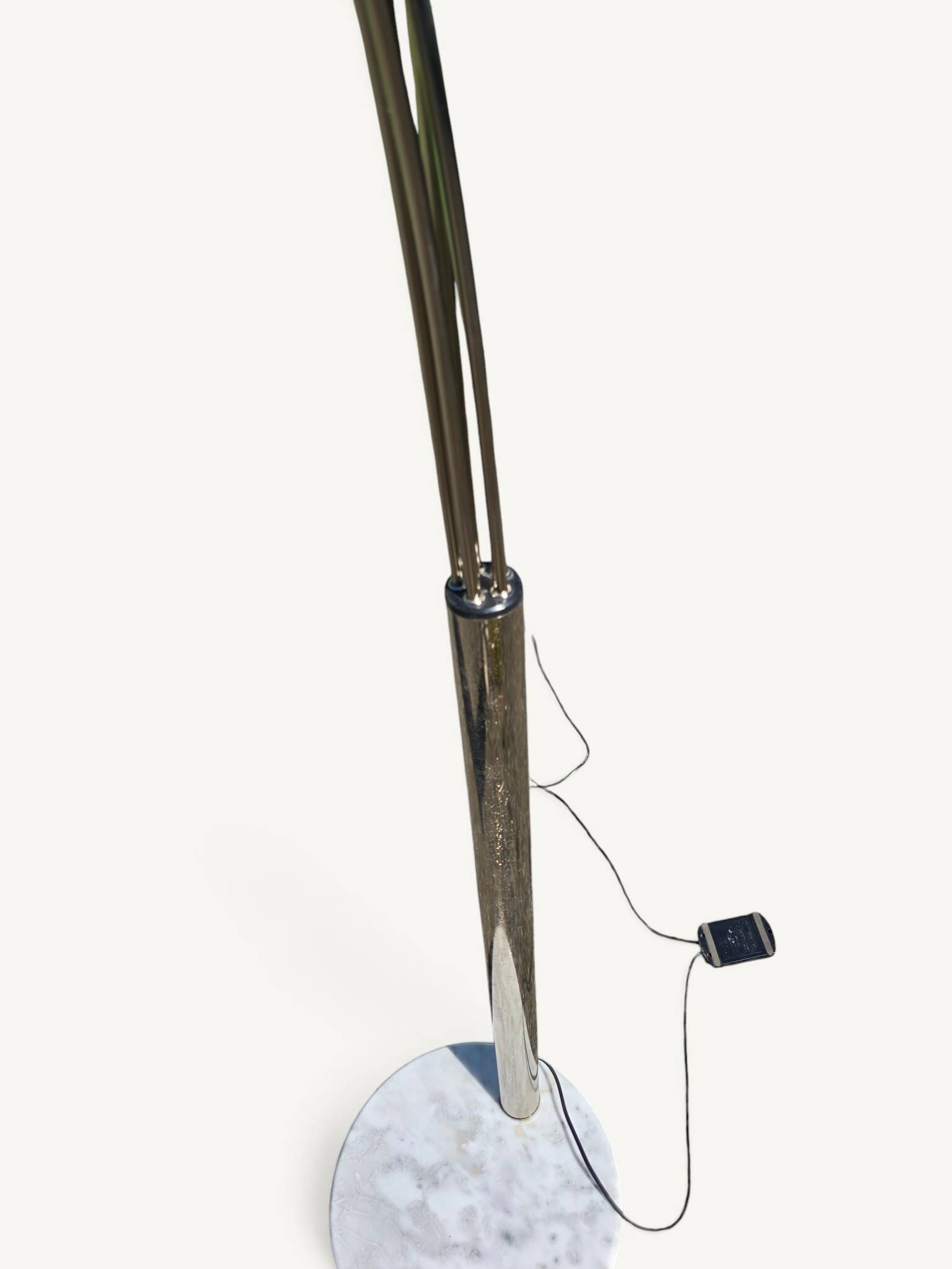 Vintage floor lamp with five chrome arms and a marble base.