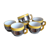 Series of 6 ceramic and stainless steel cups - 70s - Vintage