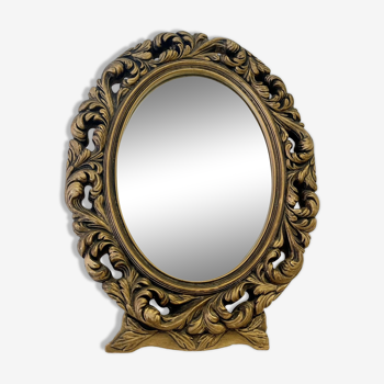 Vintage Oval Mirror with Carved Gold Frame