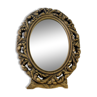 Vintage Oval Mirror with Carved Gold Frame