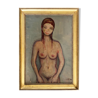 Tableau HSP Jean Renaut (1905-1979) "Modèle de nue jeunne femme" cadre 1964