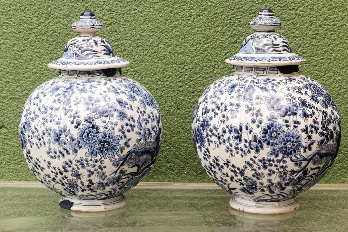 Paire de potiches couvertes, Delft, 18ème, Willem Van der Kool