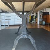 Table travertin bords arrondis 180x100, pied fer forgé 70cm