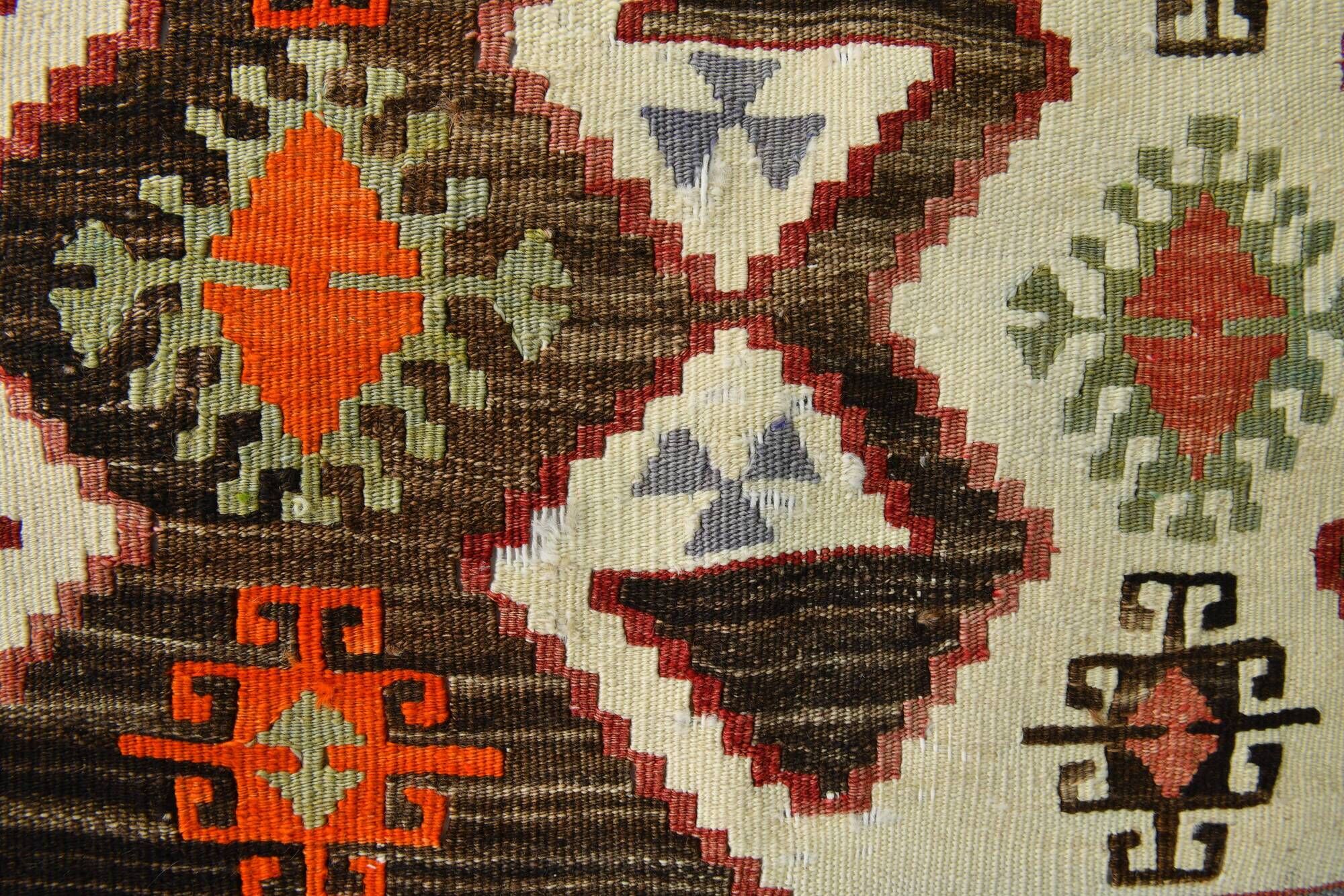 Vintage Red & Green Geometric Turkish Kilim Rug, 132x194Cm