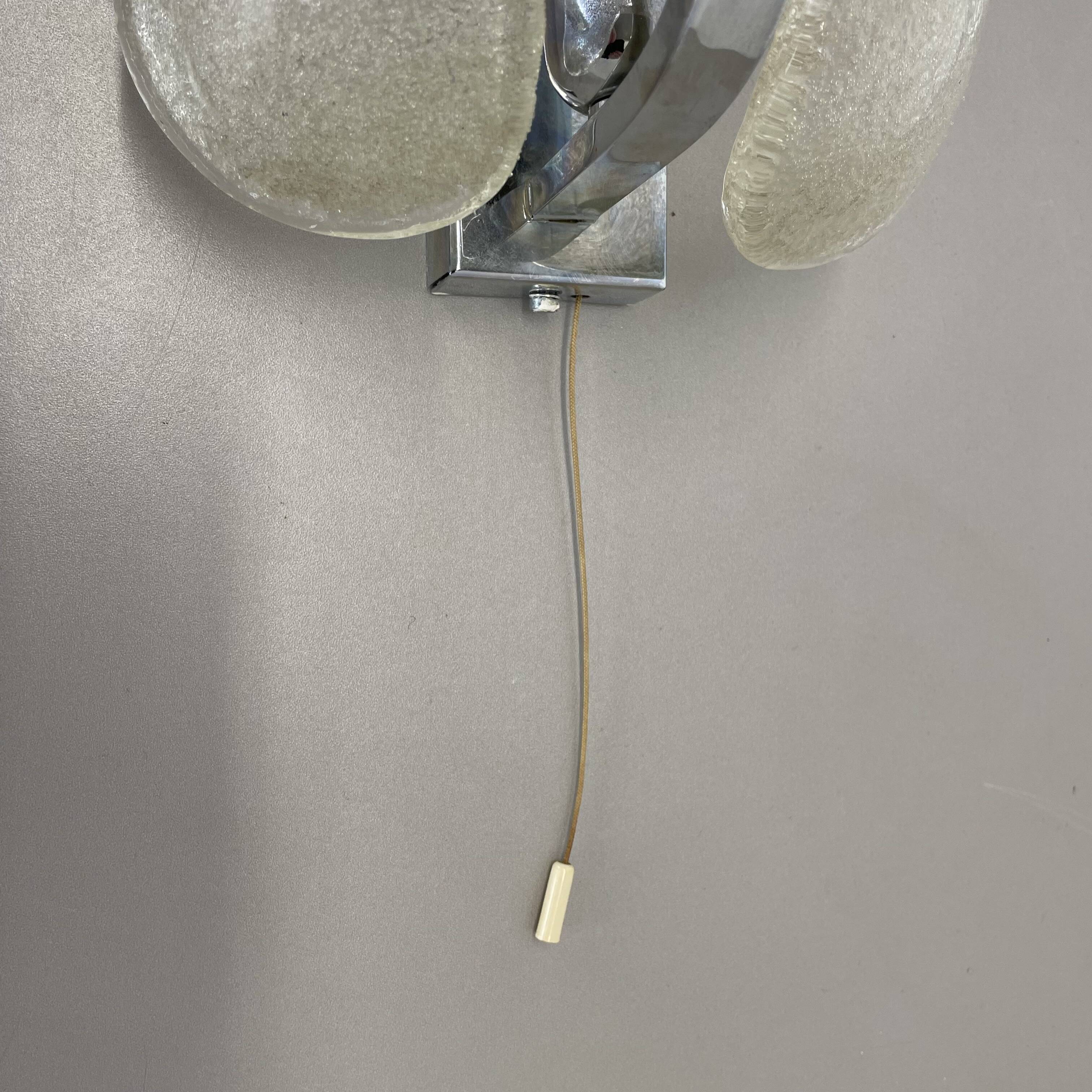 Large Wall Light from Murano Ice Glass, 29cm, Sölken Leuchten Germany, 1970