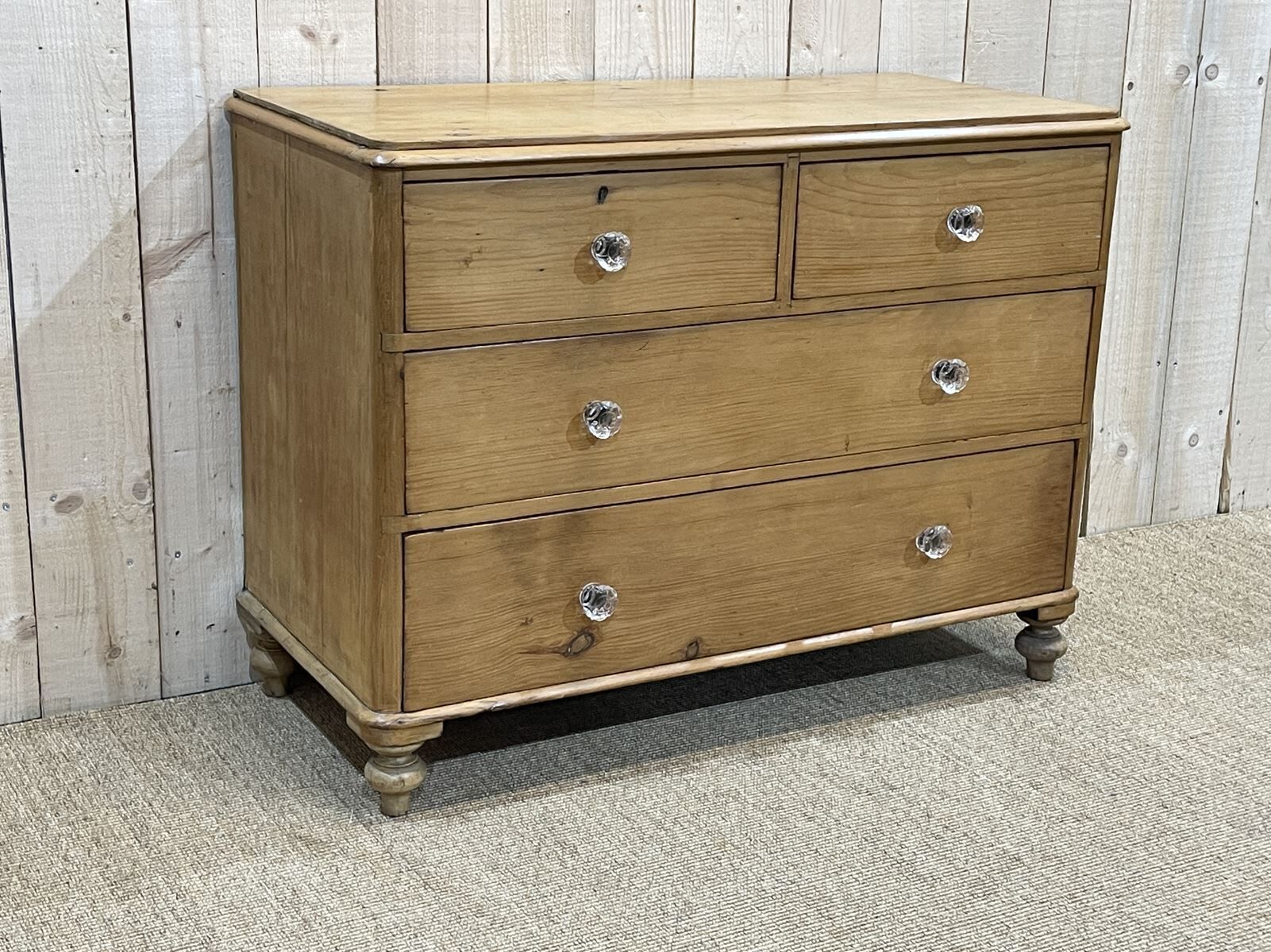 Nineteenth century Victorian chest of drawers in fir and glass buttons