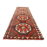 Vintage turkish runner 235x80 cm kazak rug, terracotta red, beige blue