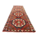 Vintage turkish runner 235x80 cm kazak rug, terracotta red, beige blue