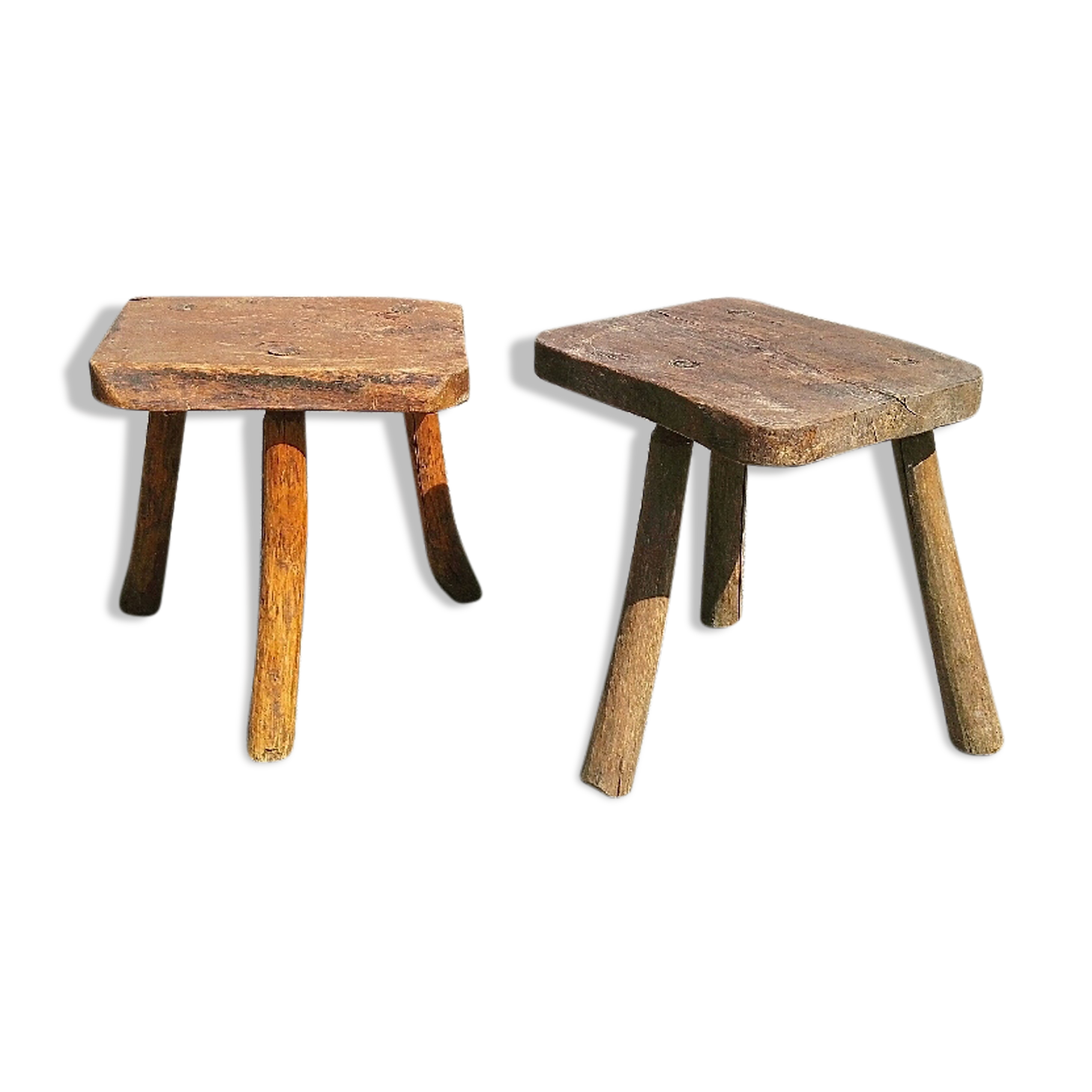 Pair of brutalist tripod stools vintage wood countryside