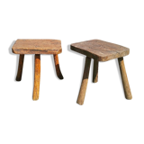 Pair of brutalist tripod stools vintage wood countryside