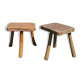 Pair of brutalist tripod stools vintage wood countryside