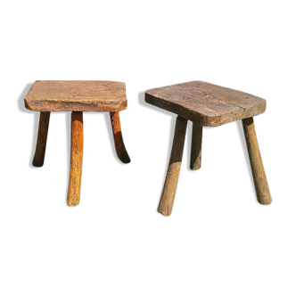 Pair of brutalist tripod stools vintage wood countryside