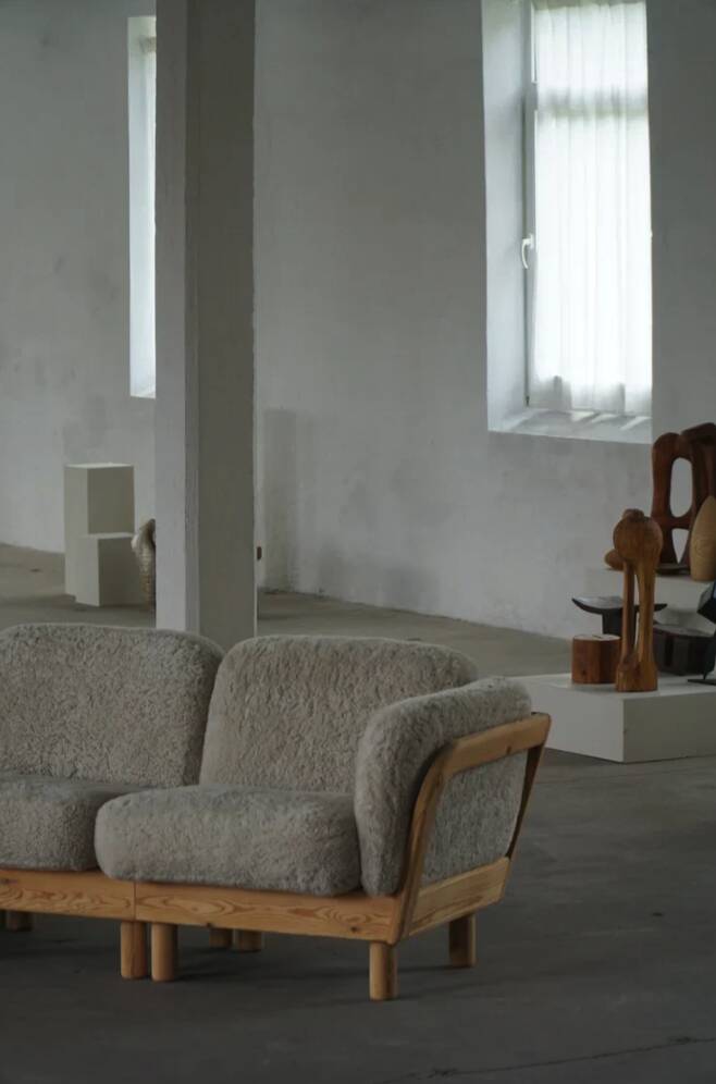 Danish Three Seater Sofa in Pine and Lambswool, Scandinavian Modern Sofa, 1