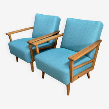 Ensemble de 2 fauteuils relax vintage bleus 1960