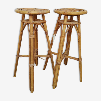Pair of rattan bar stools, wicker