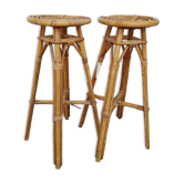 Paire de tabourets de bar en rotin, osier