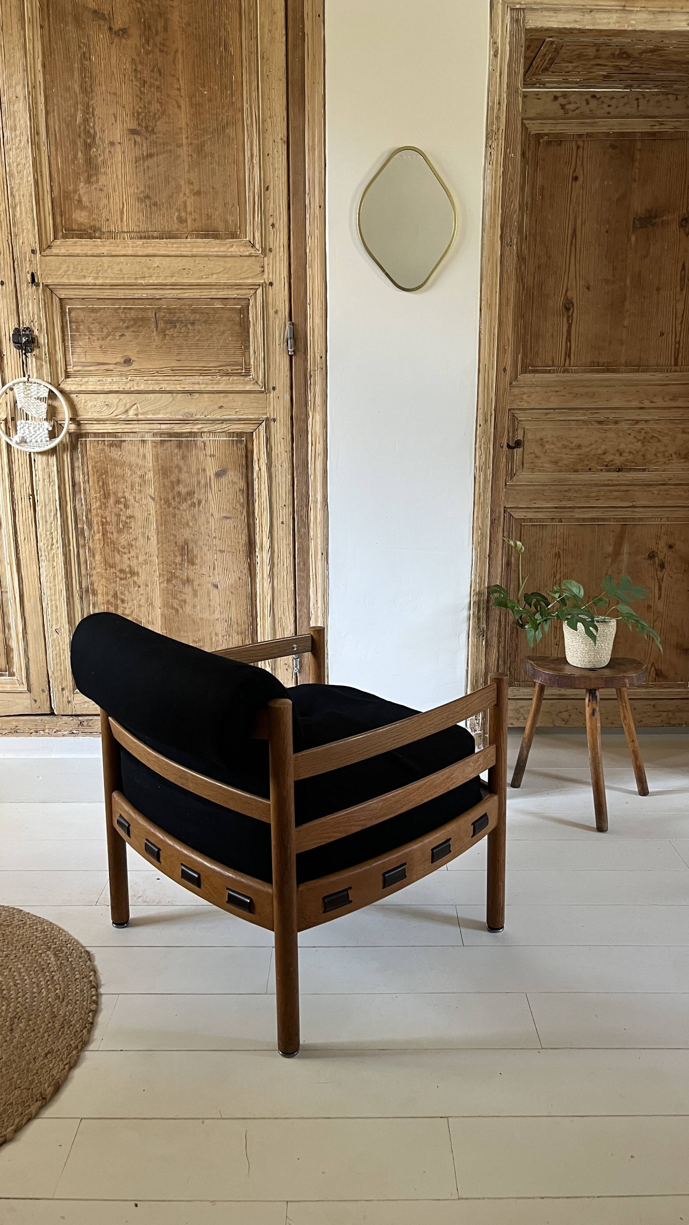 Scandinavian lounge chair COJA in wood and leather, 1960s