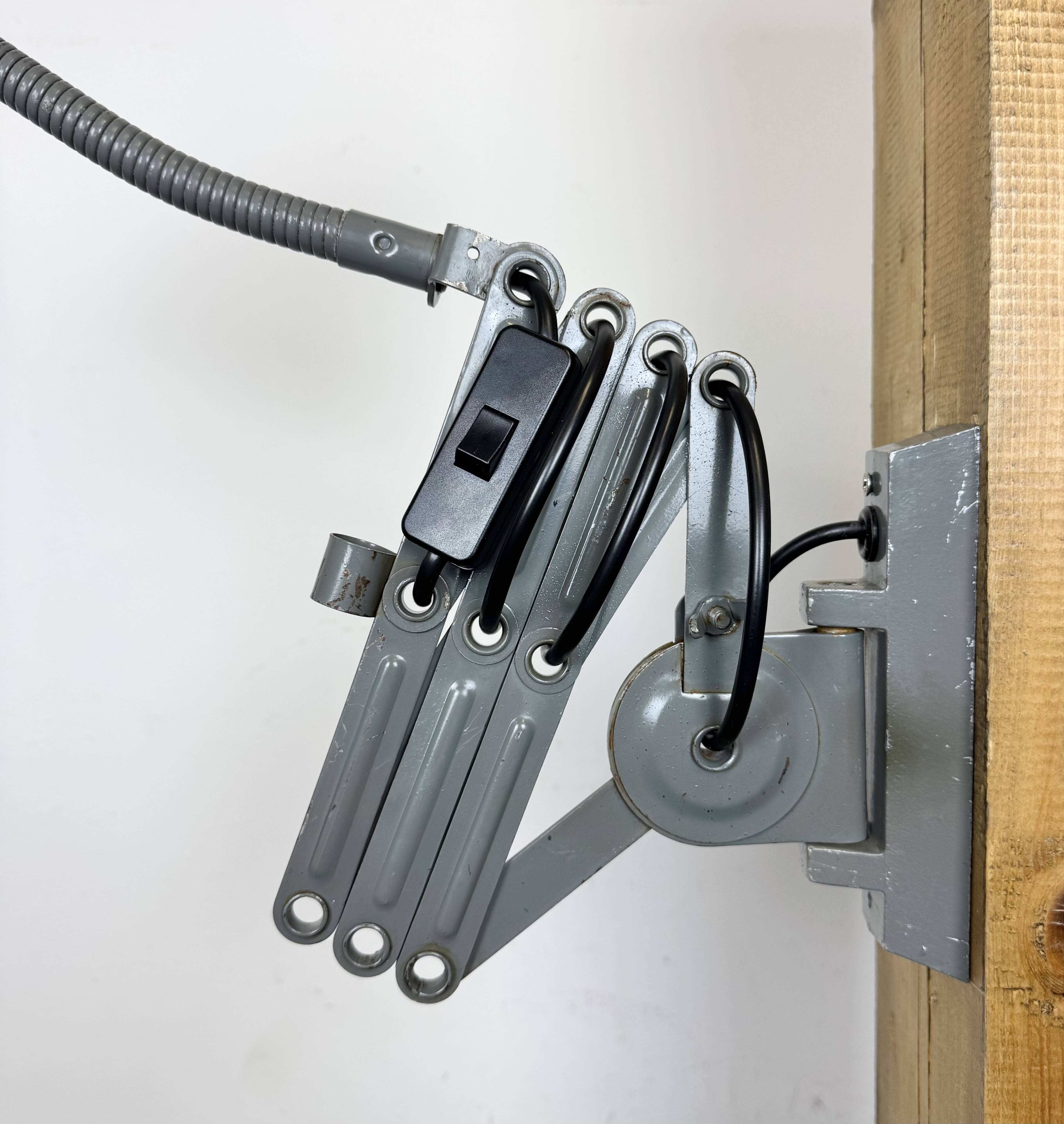 Grey Industrial Scissor Wall Lamp from Elektroinstala, 1960s