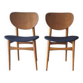 Paire de chaises de salle à manger en teck avec des housses bleu marine, Danemark années 1960.