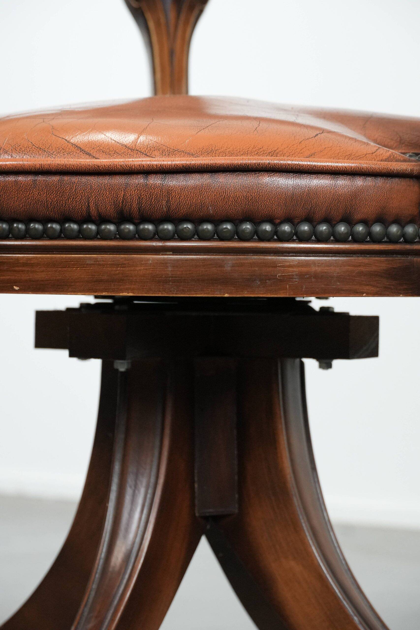 Classic and timeless cow leather and wooden Chesterfield office chair