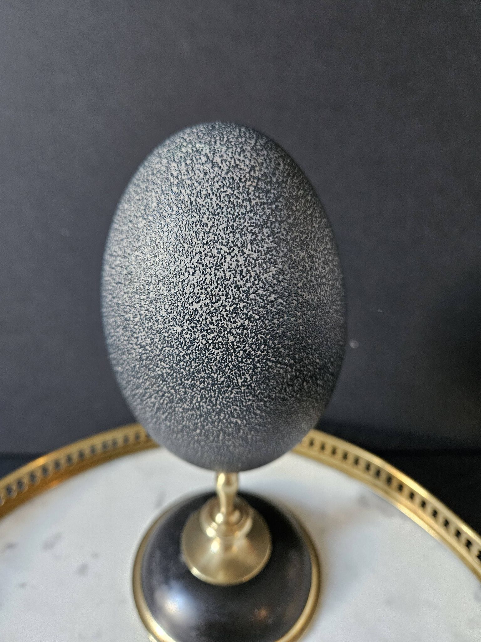 Oeuf d'Émeu, Socle Laiton et Marbre Noir (Début XXè) H : 21 cm | Curiosité