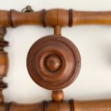 Vintage wooden wall coat rack with 4 swivel hooks from 1920