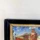 Oil painting "Sicilian Feast" in glass, 19th-century wooden frame.