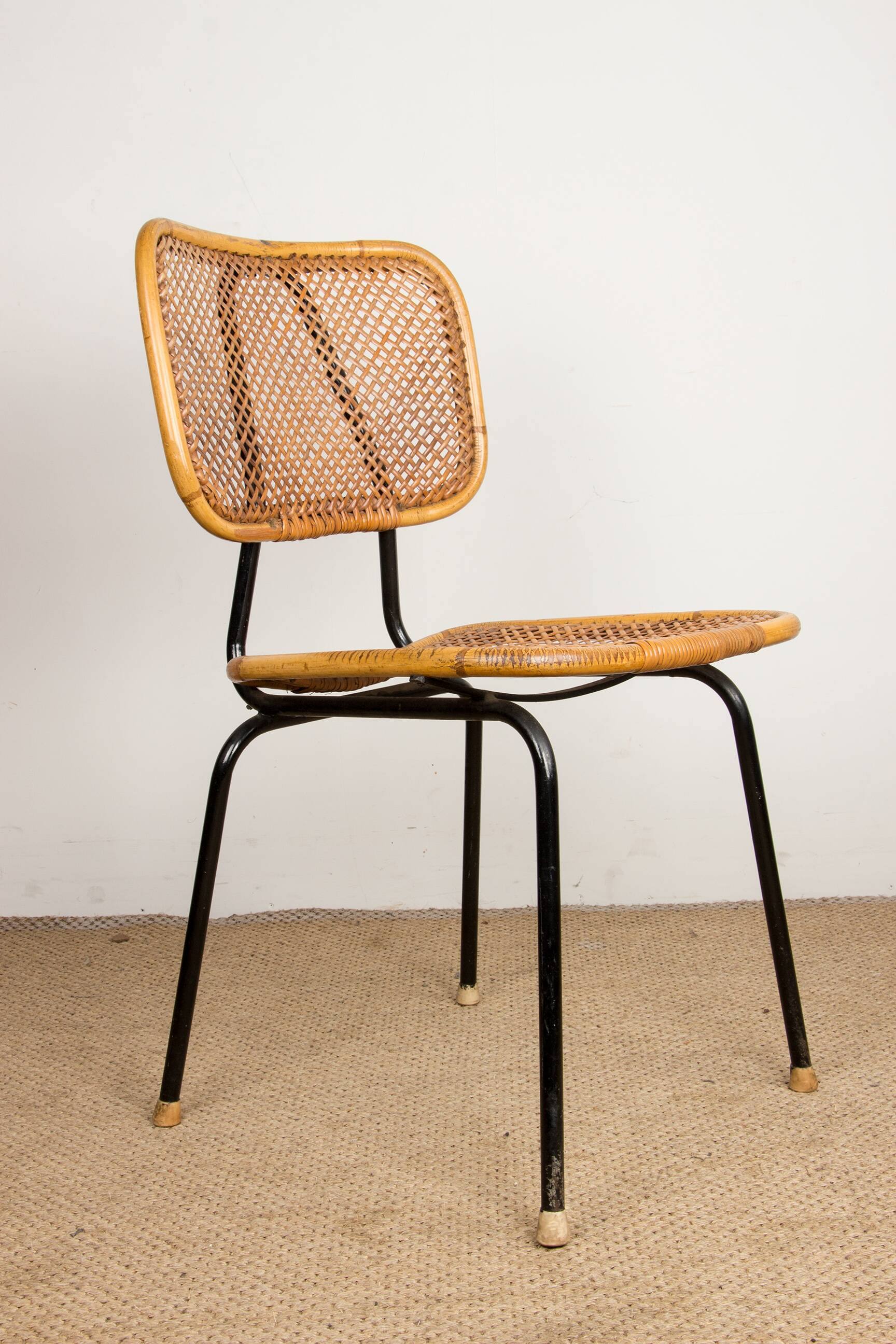 Vintage rattan and metal chair by Dirk Van Sliedrecht for Rohé Noordwolde 1950.