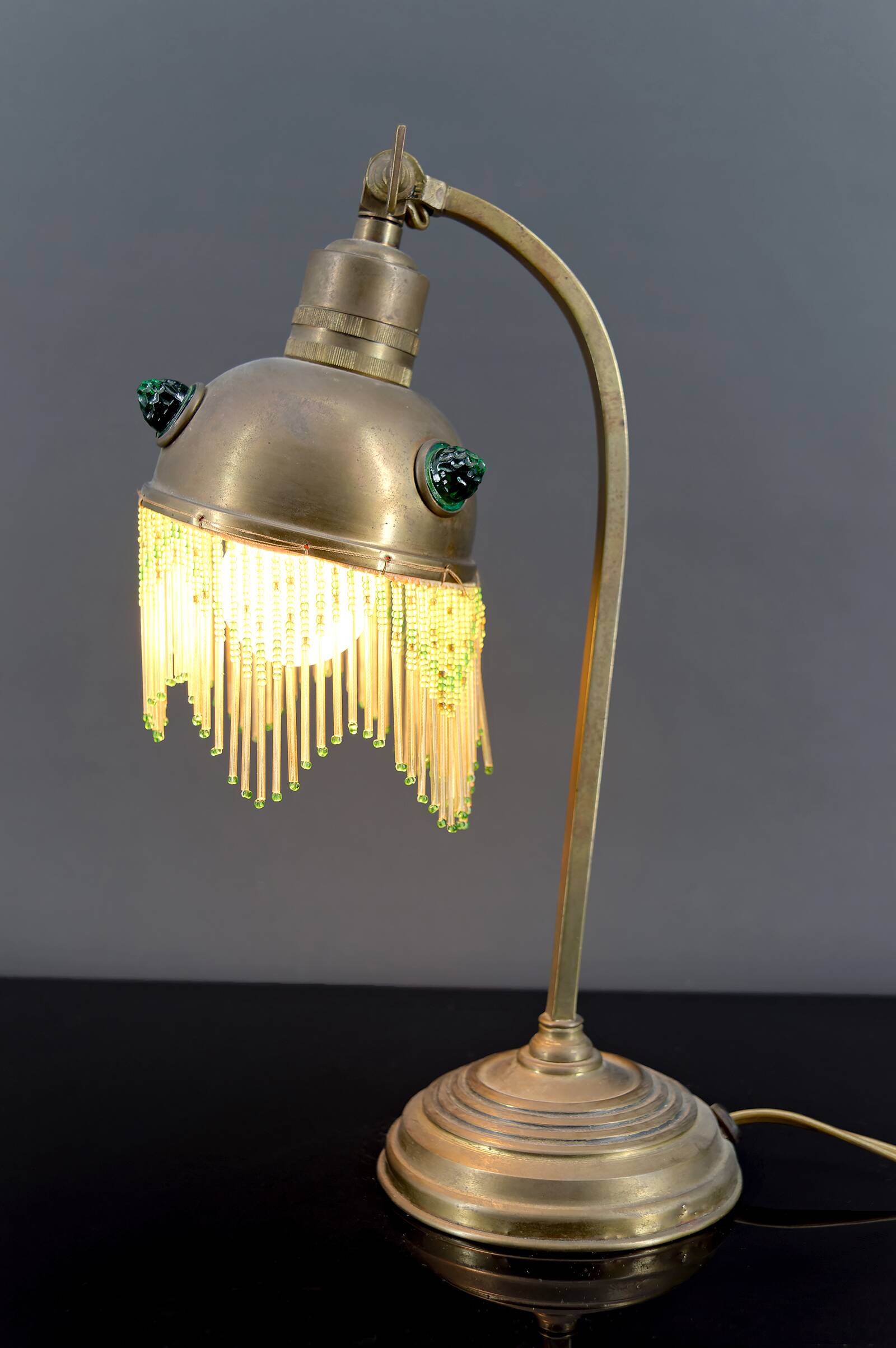 Art Nouveau Brass and Glass Cabochon Table Lamp, Circa 1910
