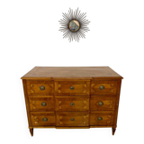 Antique marquetry chest of drawers from the transition period at the end of the 18th century, with 3 wooden drawers.