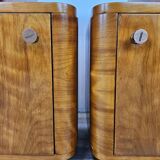 Art Decò bedside tables in blond walnut with drawer and shelf