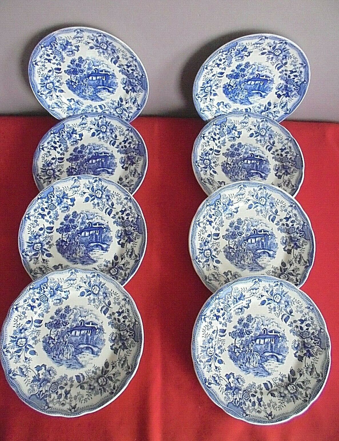 Lot 8 old flat plates Ironstone Tableware Underglaze blue patterns