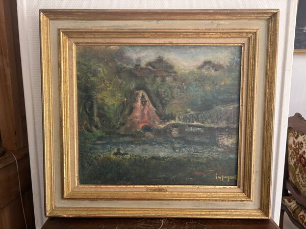 Peinture Tableau Huile Toile Paysage Moulin Rivière Isidore-Marie Peyret