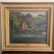 Painting Oil Canvas Landscape Mill River Isidore-Marie Peyret