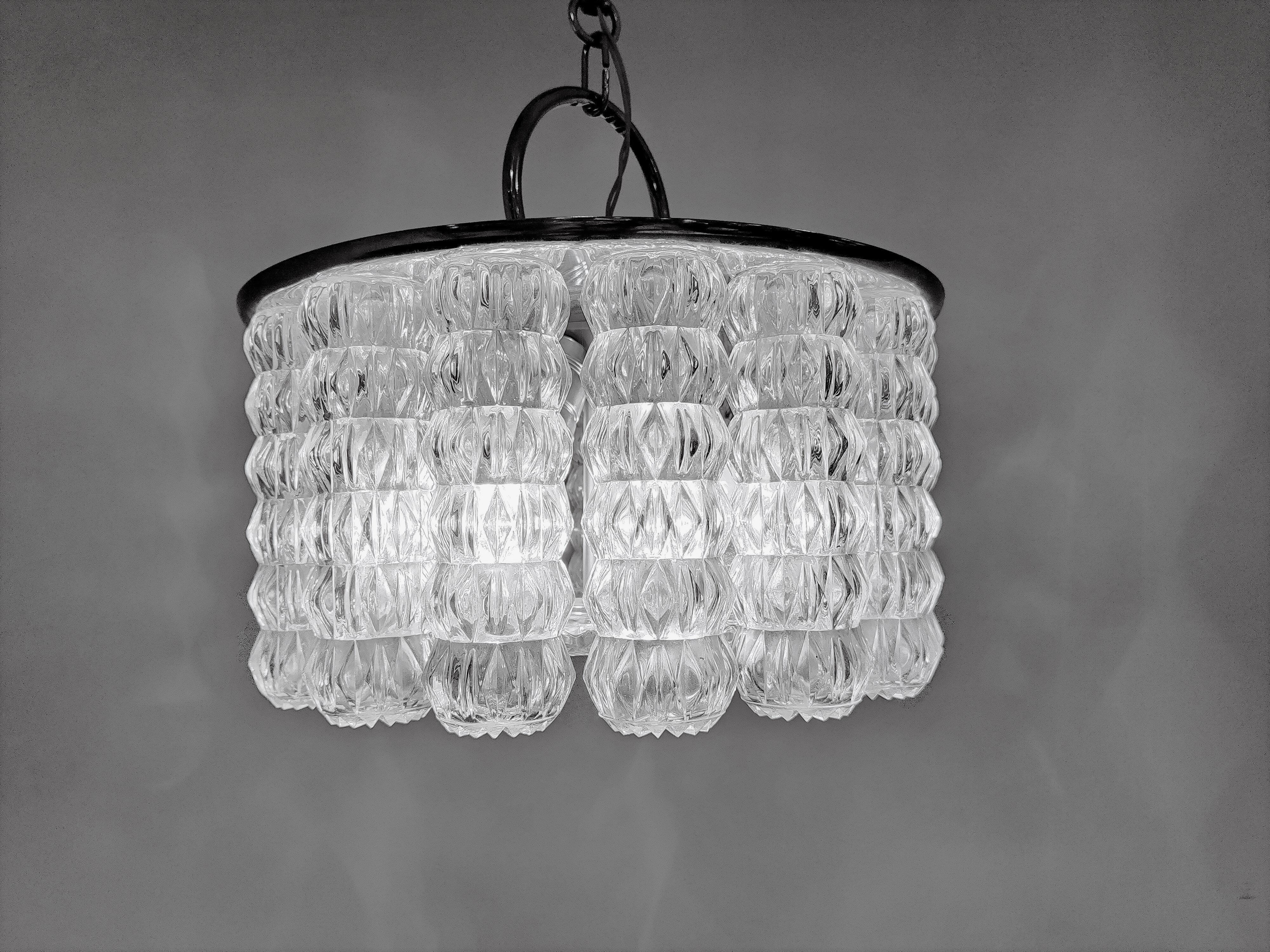 Mid century glass and chrome chandelier, 1960s